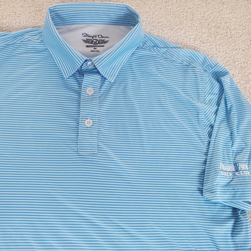 Straight Down Men's Polo Shirt Size M Blue Striped Prairie View Golf Logo